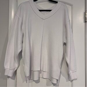 Aerie V Neck Ribbed Trim Sweatshirt Pullover Oversized White XS EUC